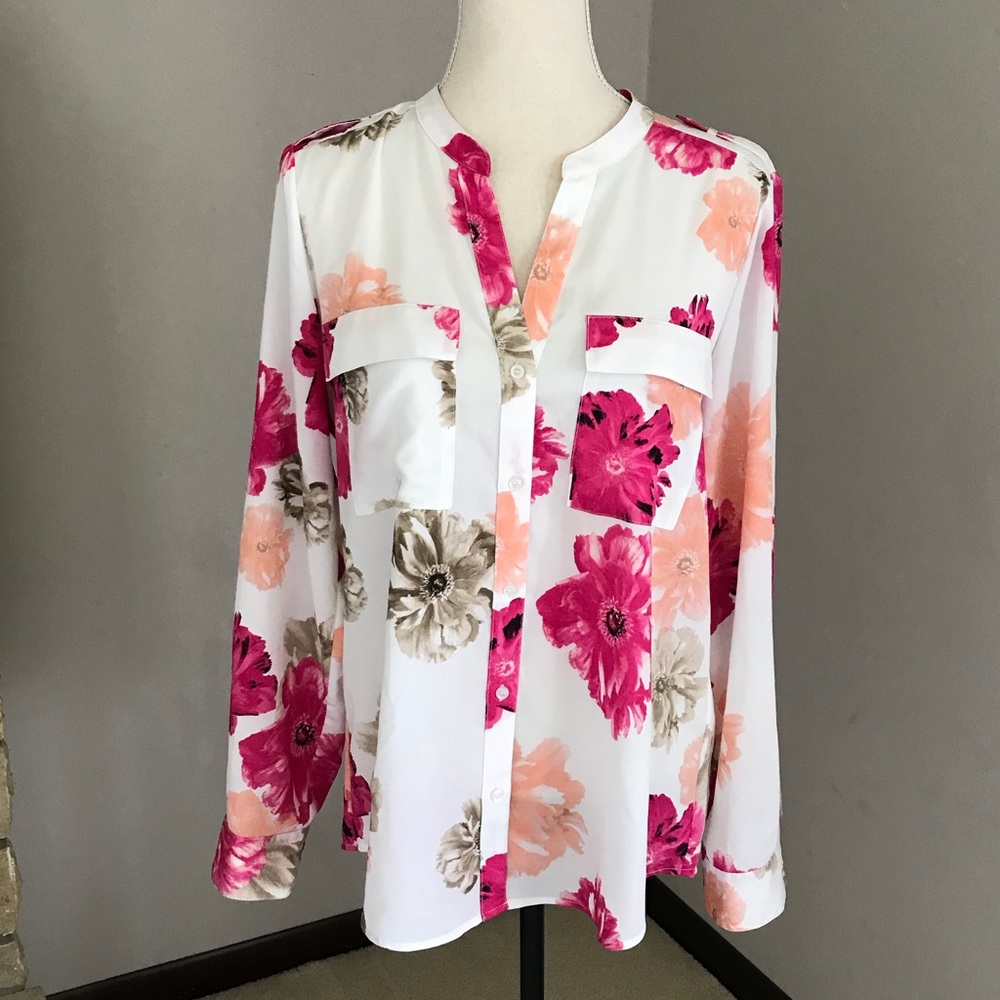 Calvin Klein Long Sleeve Flower Blouse